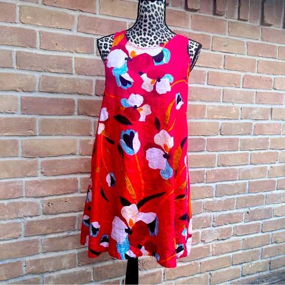 Sigrid Olsen 100% Linen Floral Shift Dress Women's Small Sleeveless Pockets - Picture 1 of 5